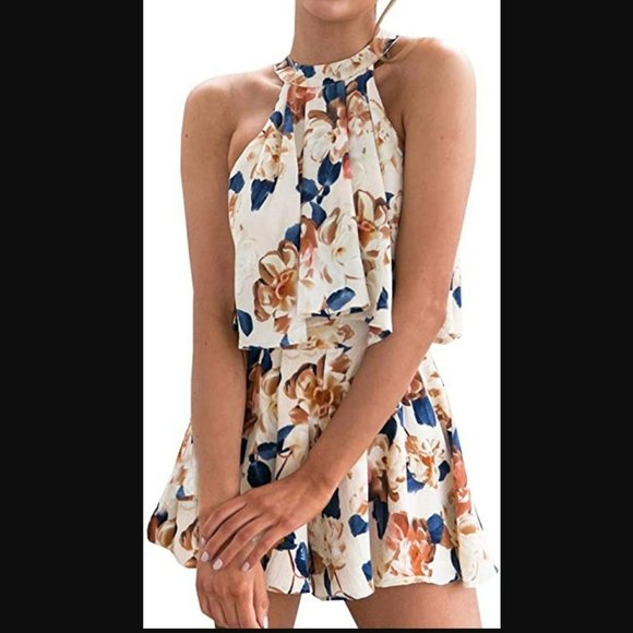 YOMISOY 2 Piece Floral Boho Romper - Halter Top & Shorts - NWOT - Picture 2 of 6